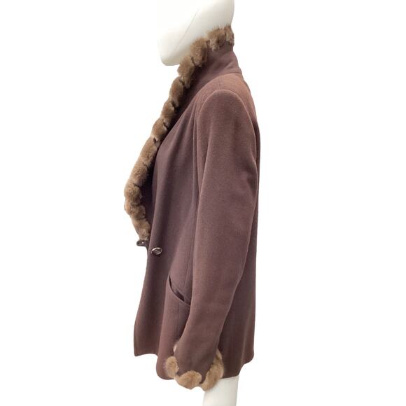 Vintage Marvin Richards Women’s Blazer Size M Lambswool Mink Trim Long Brown - Picture 3 of 5